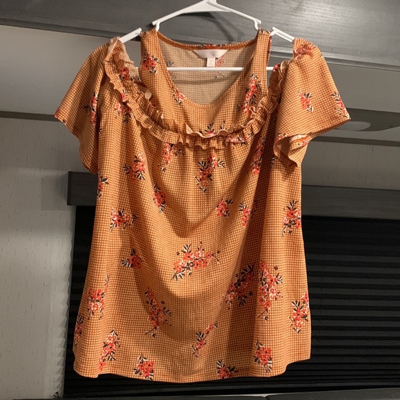 Lauren Conrad Medium Ginger Snap Print Cold Shoulder Blouse - Picture 6 of 10
